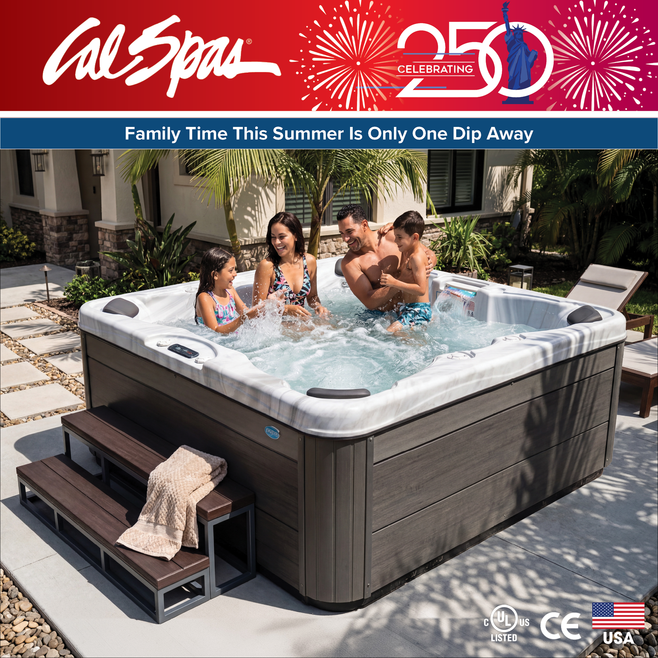 Calspas hot tub being used in a family setting - Euless